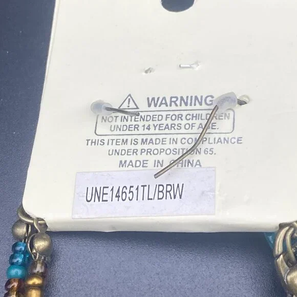 NWT Vtg EsMor Necklace Earring Set Faux Turquoise Copper Gold Foil Glass Bead - Picture 7 of 7